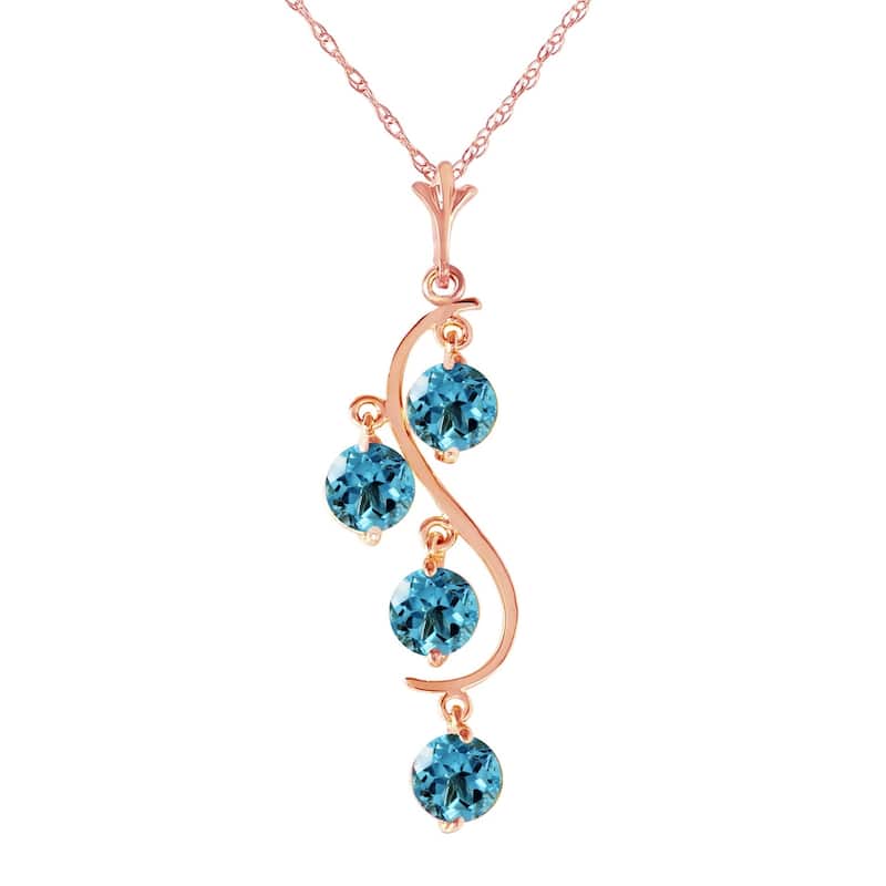 14K Rose Gold Blue Topaz Gemstone New Necklace