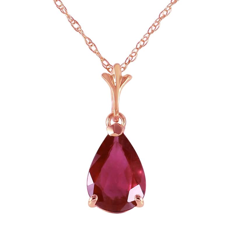 1.75 Carat 14K Rose Gold Pear Ruby Necklace