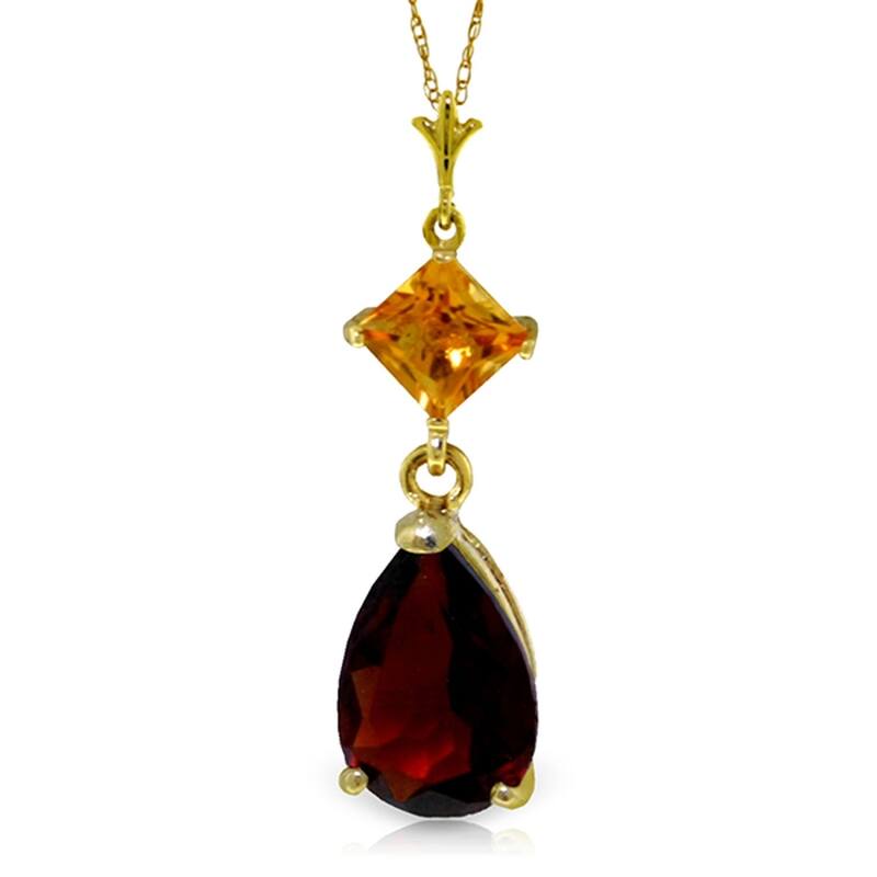 2 Carat 14K Gold Necklace Citrine Garnet