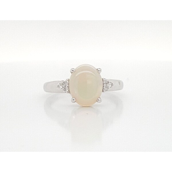 Kabella White Gold Oval Opal 6 Diamond Ring