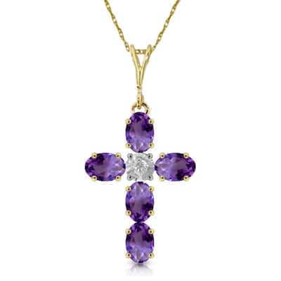 1.75 Carat 14K Gold Cross Necklace Natural Diamond Purple Amethyst
