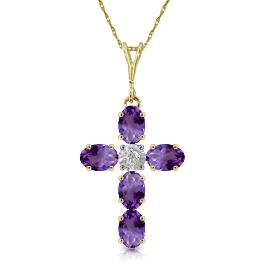 1.75 Carat 14K Gold Cross Necklace Natural Diamond Purple Amethyst
