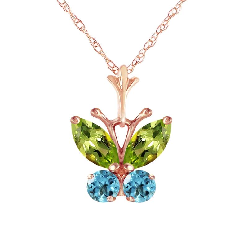 0.6 Carat 14K Rose Gold Butterfly Necklace Blue Topaz Peridot