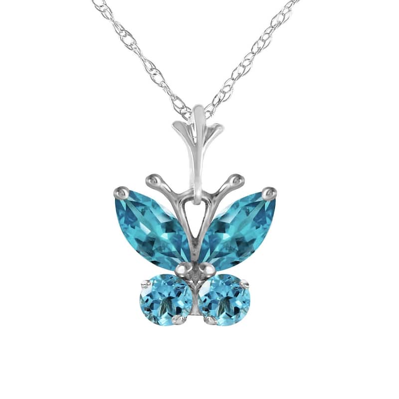 0.6 Carat 14K White Gold Butterfly Necklace Blue Topaz