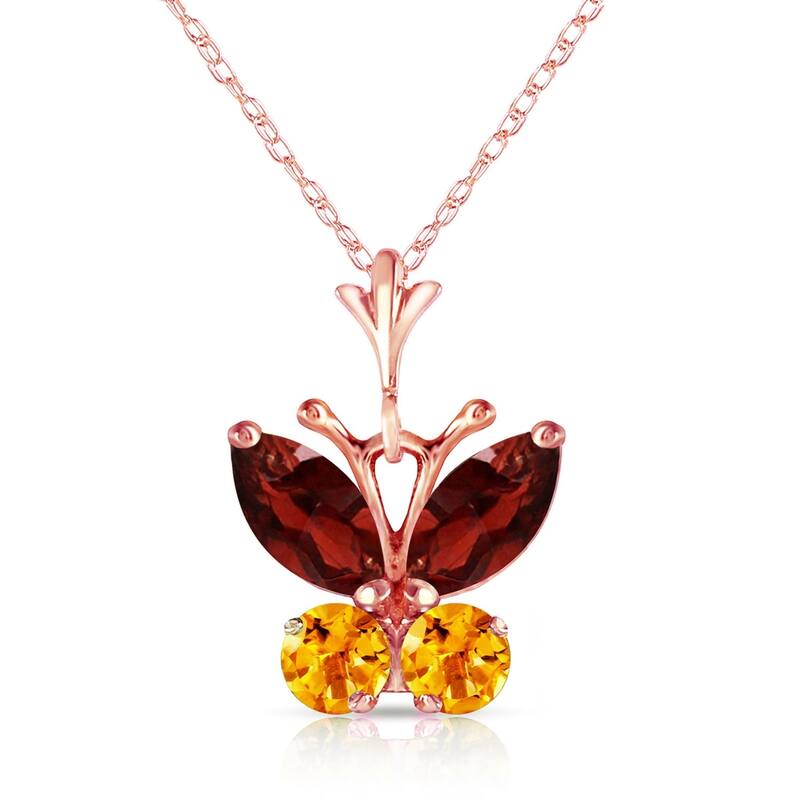 0.6 Carat 14K Rose Gold Butterfly Necklace Garnet Citrine