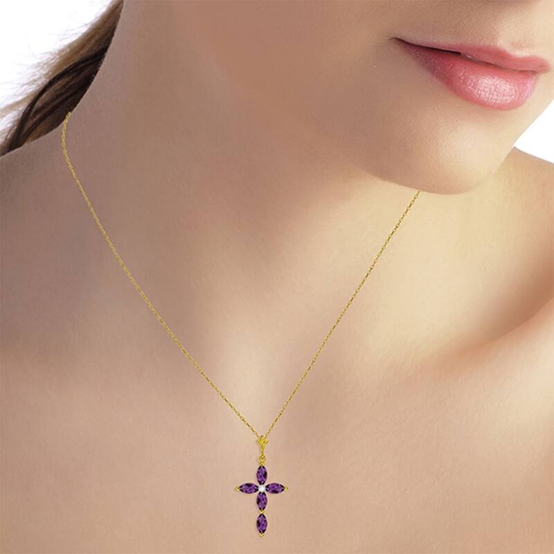 1.23 Carat 14K Gold Necklace Natural Diamond Purple Amethyst