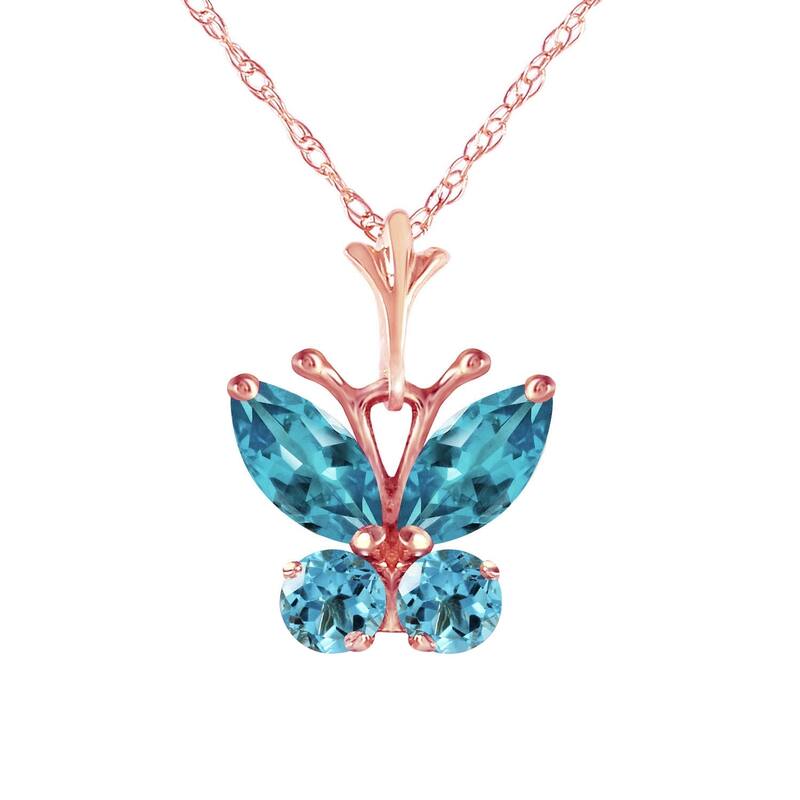 0.6 Carat 14K Rose Gold Butterfly Necklace Blue Topaz