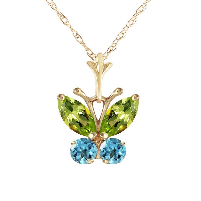 0.6 Carat 14K Gold Butterfly Necklace Blue Topaz Peridot