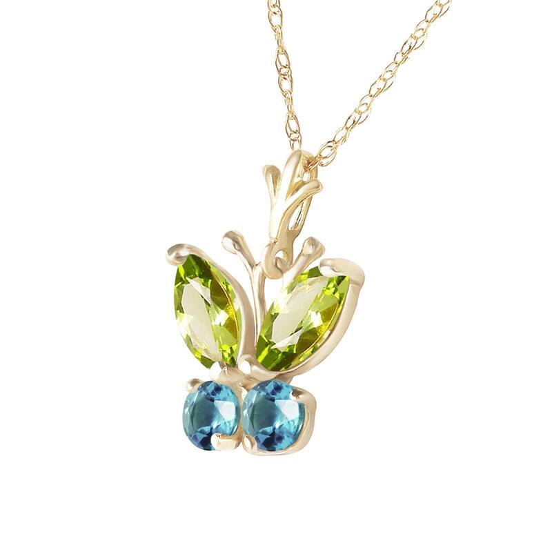 0.6 Carat 14K Gold Butterfly Necklace Blue Topaz Peridot