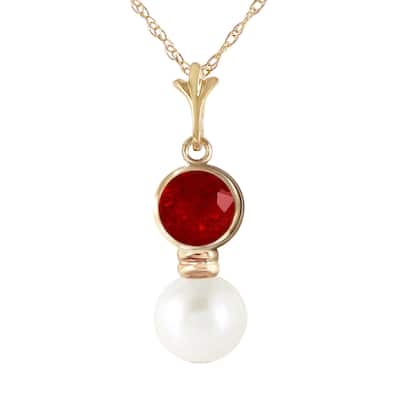 1.23 Carat 14K Gold Daphne Ruby Pearl Necklace