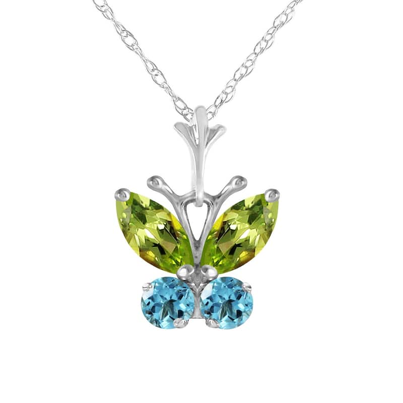 0.6 Carat 14K White Gold Butterfly Necklace Blue Topaz Peridot