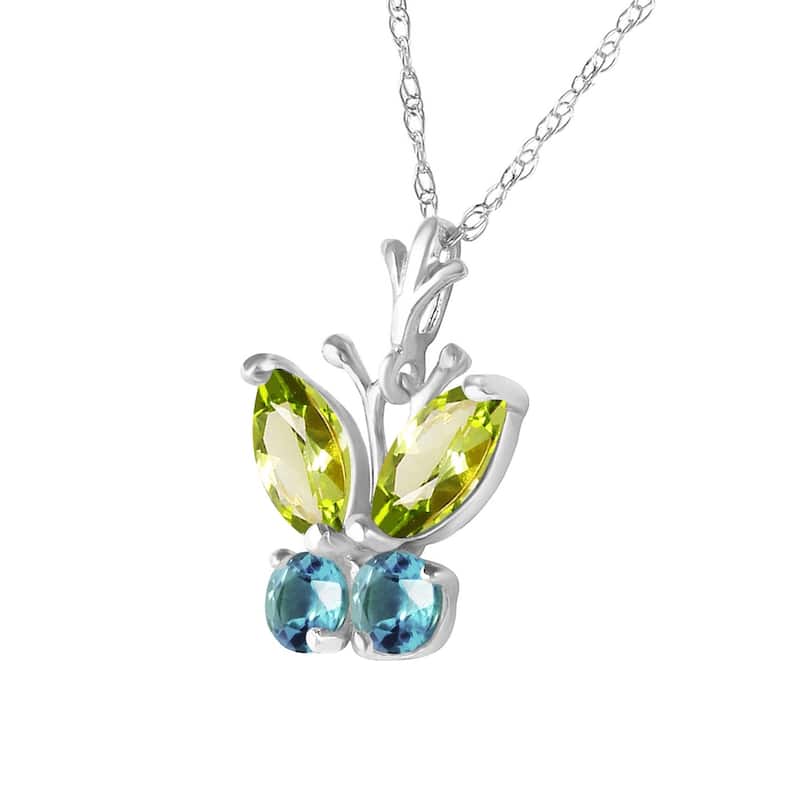 0.6 Carat 14K White Gold Butterfly Necklace Blue Topaz Peridot