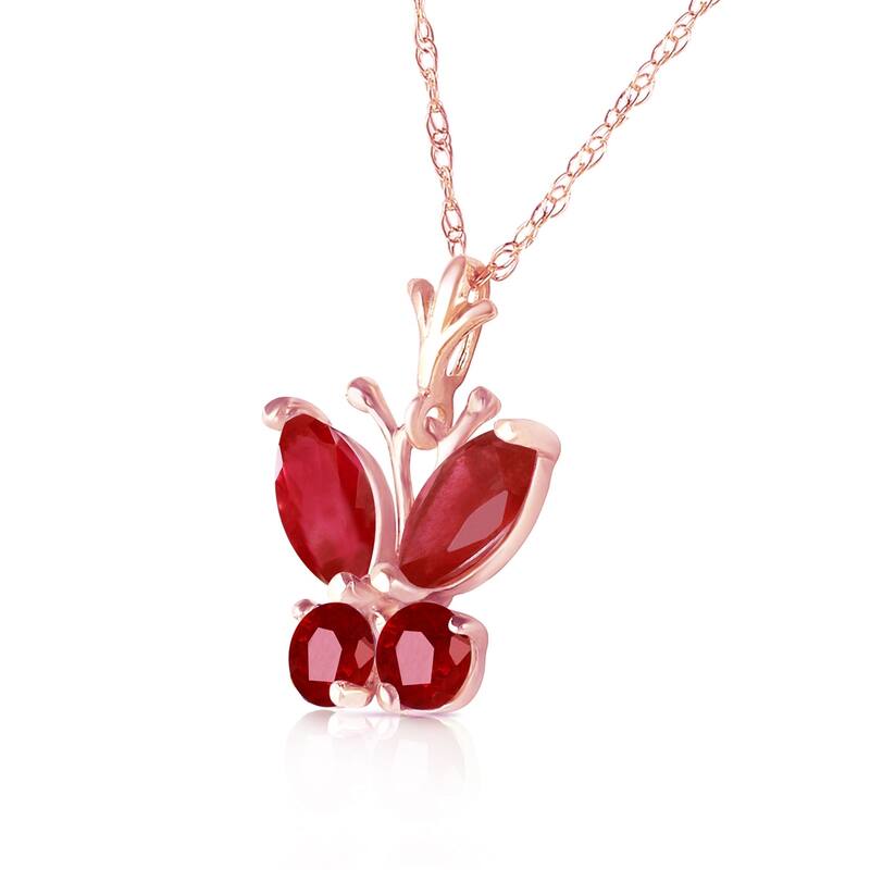 0.6 Carat 14K Rose Gold Butterfly Necklace Natural Ruby
