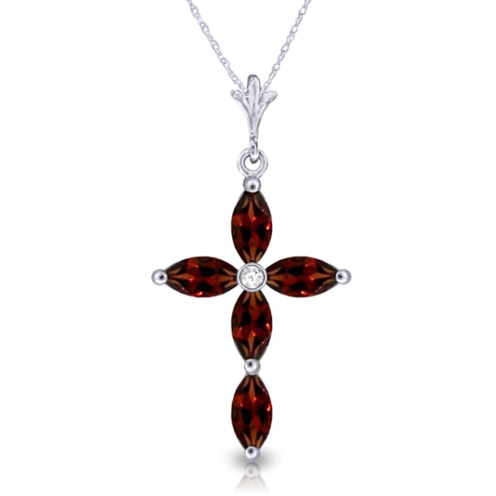 1.23 Carat 14K White Gold Necklace Natural Diamond Garnet