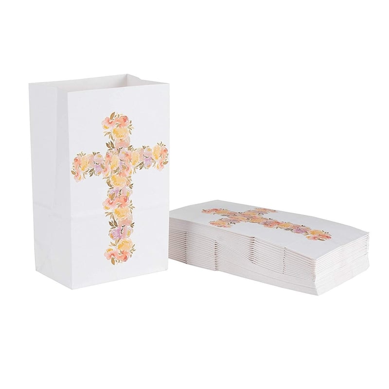 Blue Panda 36x Easter Floral Cross Design Religious Party Favor Bag Goodie for Kid Birthday
