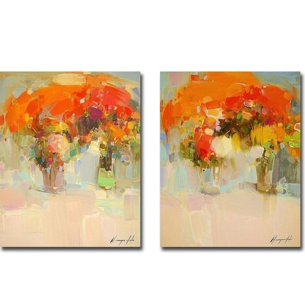 Vase of Yellow Flowers 1 & 2 by Vahe Yeremyan 2-pc Gallery Wrapped Canvas Giclee Art Set (20 in x 16 in Each Canvas in Set)