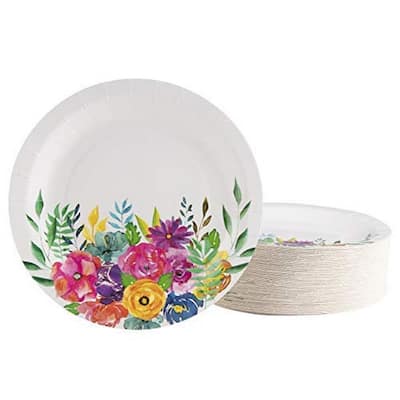 80-Pack Disposable Round Floral Paper Plates for Tea Party, Weddings, 9-Inch