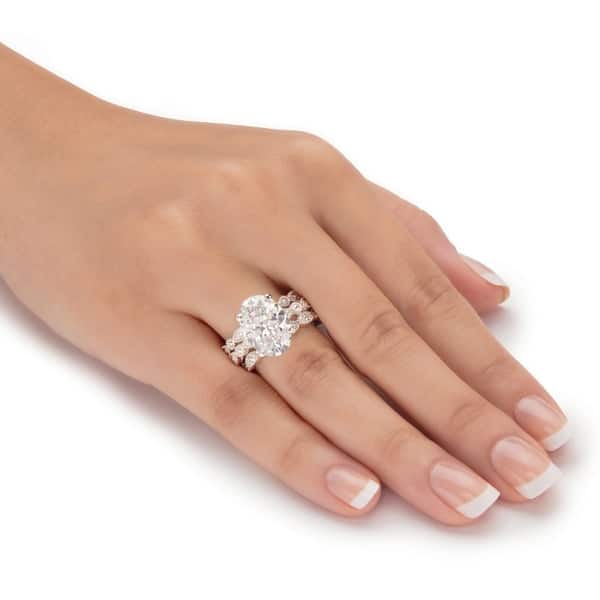 Palm Beach Jewelry 14K Yellow Gold Plated Oval Cut Cubic Zirconia 2 Piece Bridal Ring Set with Free Bonus Ring