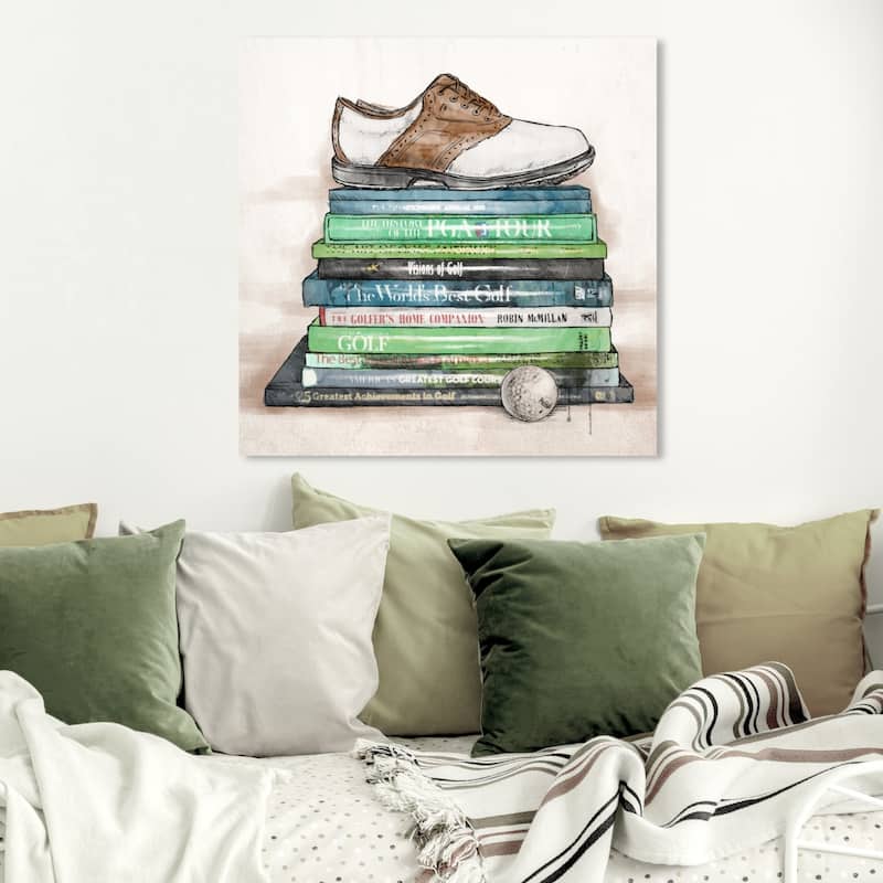 Wynwood Studio 'Golf Books' Fashion and Glam Wall Art Canvas Print - Green, Brown - 30 x 30