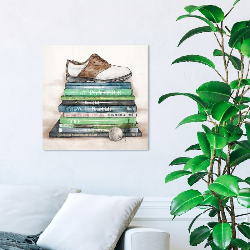 Wynwood Studio 'Golf Books' Fashion and Glam Wall Art Canvas Print - Green, Brown - 20 x 20