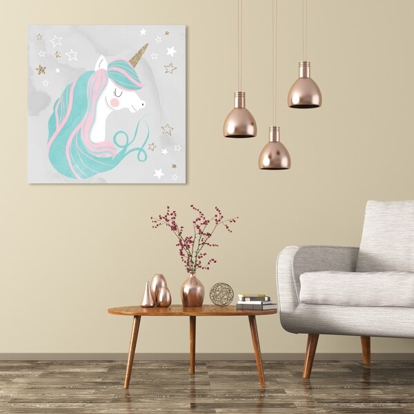 Wynwood Studio 'Unicorn Glitter' Fantasy and Sci-Fi Wall Art Canvas Print - Blue, Gold