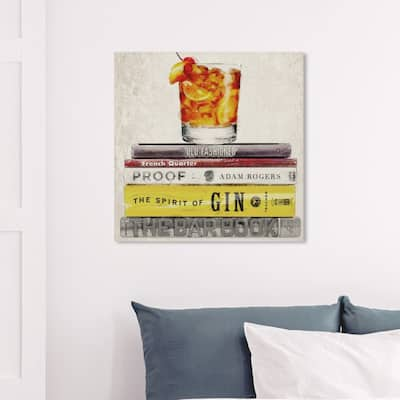 Wynwood Studio 'Bar Books' Drinks and Spirits Wall Art Canvas Print - Brown, Orange