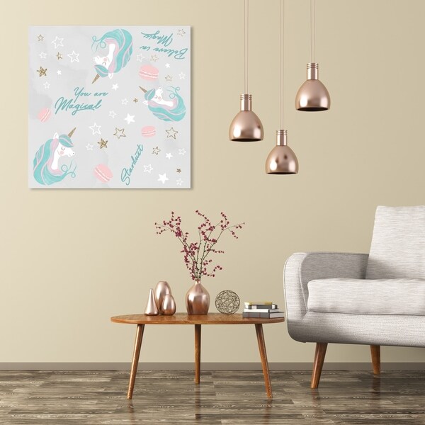 Wynwood Studio 'Believe In Magic Pattern' Fantasy and Sci-Fi Wall Art Canvas Print - Blue, Pink