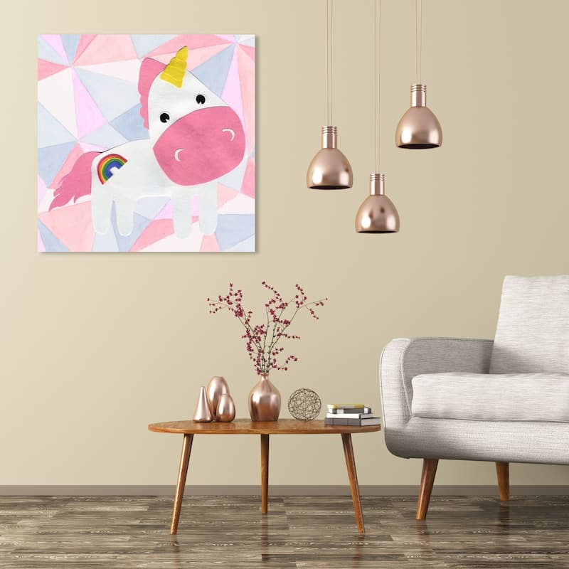 Wynwood Studio 'U for Unicorn' Fantasy and Sci-Fi Wall Art Canvas Print - Pink, White - 30 x 30