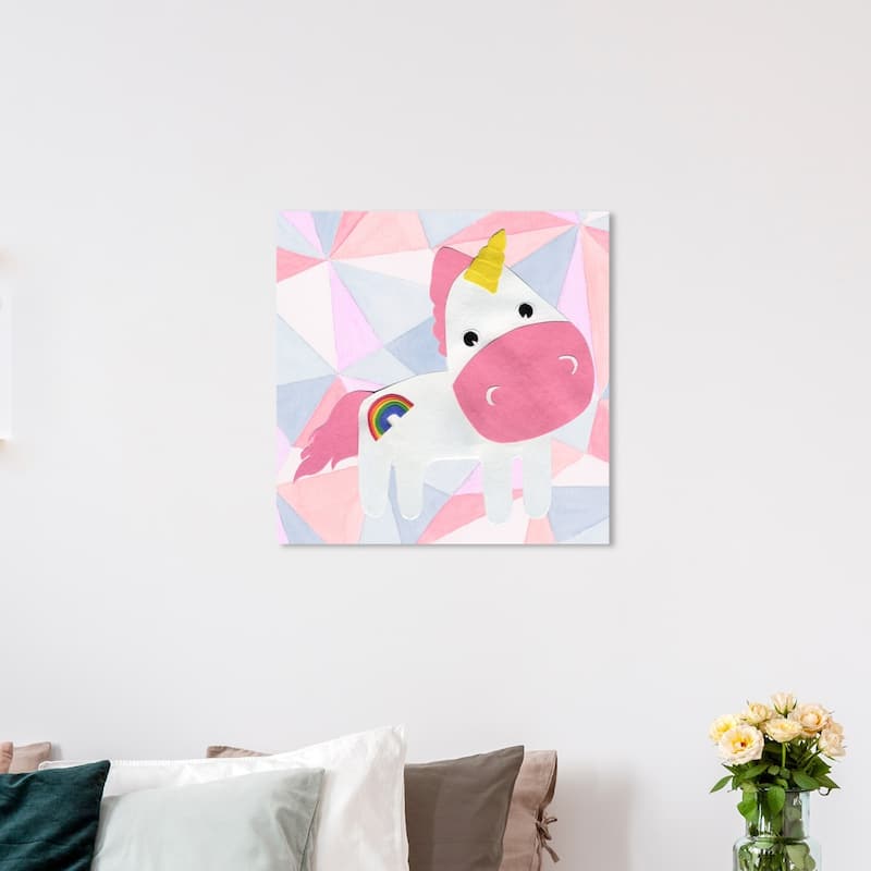 Wynwood Studio 'U for Unicorn' Fantasy and Sci-Fi Wall Art Canvas Print - Pink, White - 20 x 20
