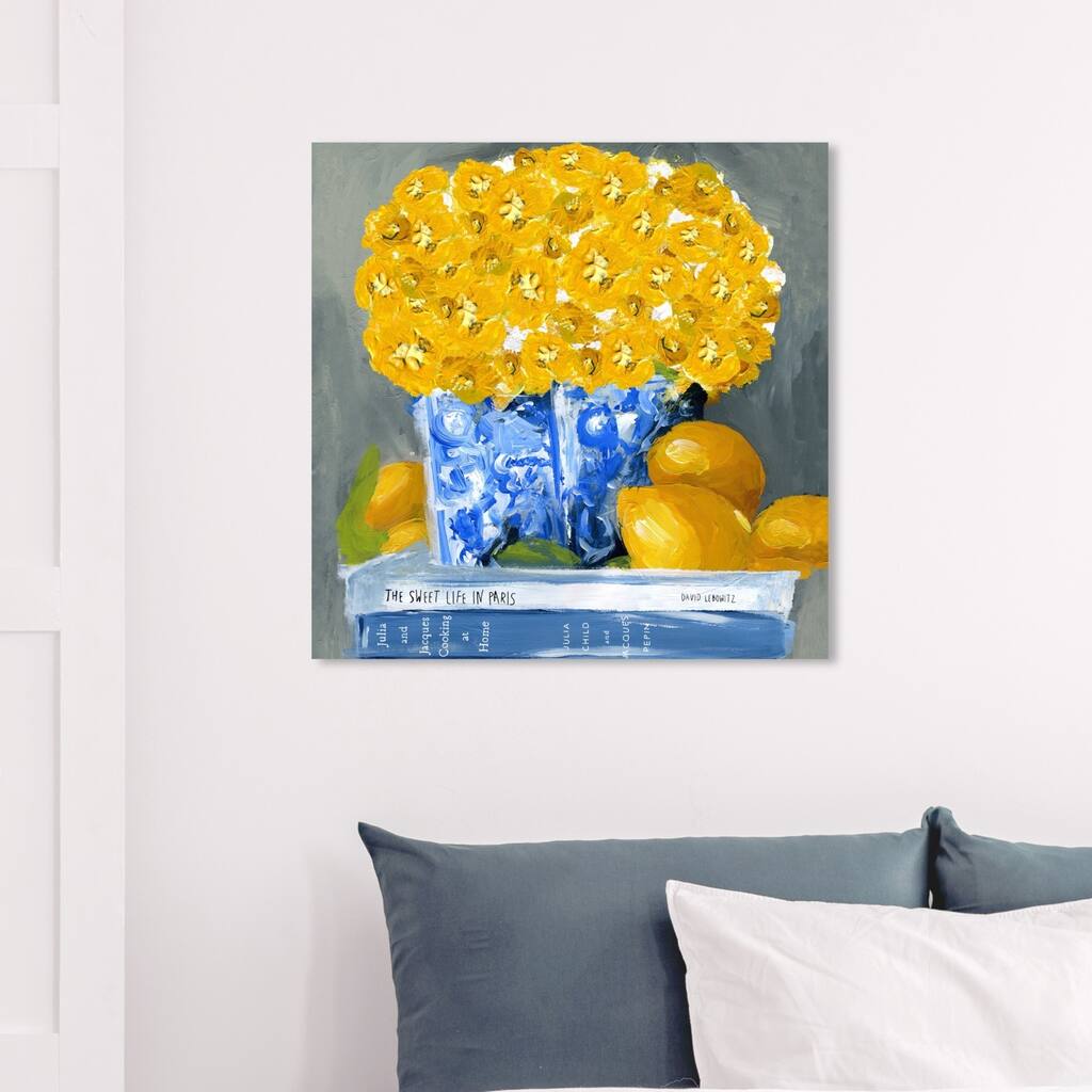 Wynwood Studio 'Cook Book Love Square' Floral and Botanical Wall Art Canvas Print - Yellow, Blue
