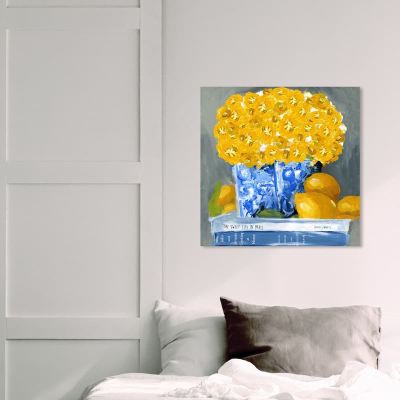 Wynwood Studio 'Cook Book Love Square' Floral and Botanical Wall Art Canvas Print - Yellow, Blue - 20 x 20