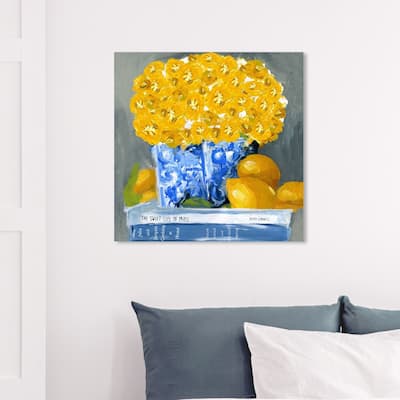 Wynwood Studio 'Cook Book Love Square' Floral and Botanical Wall Art Canvas Print - Yellow, Blue