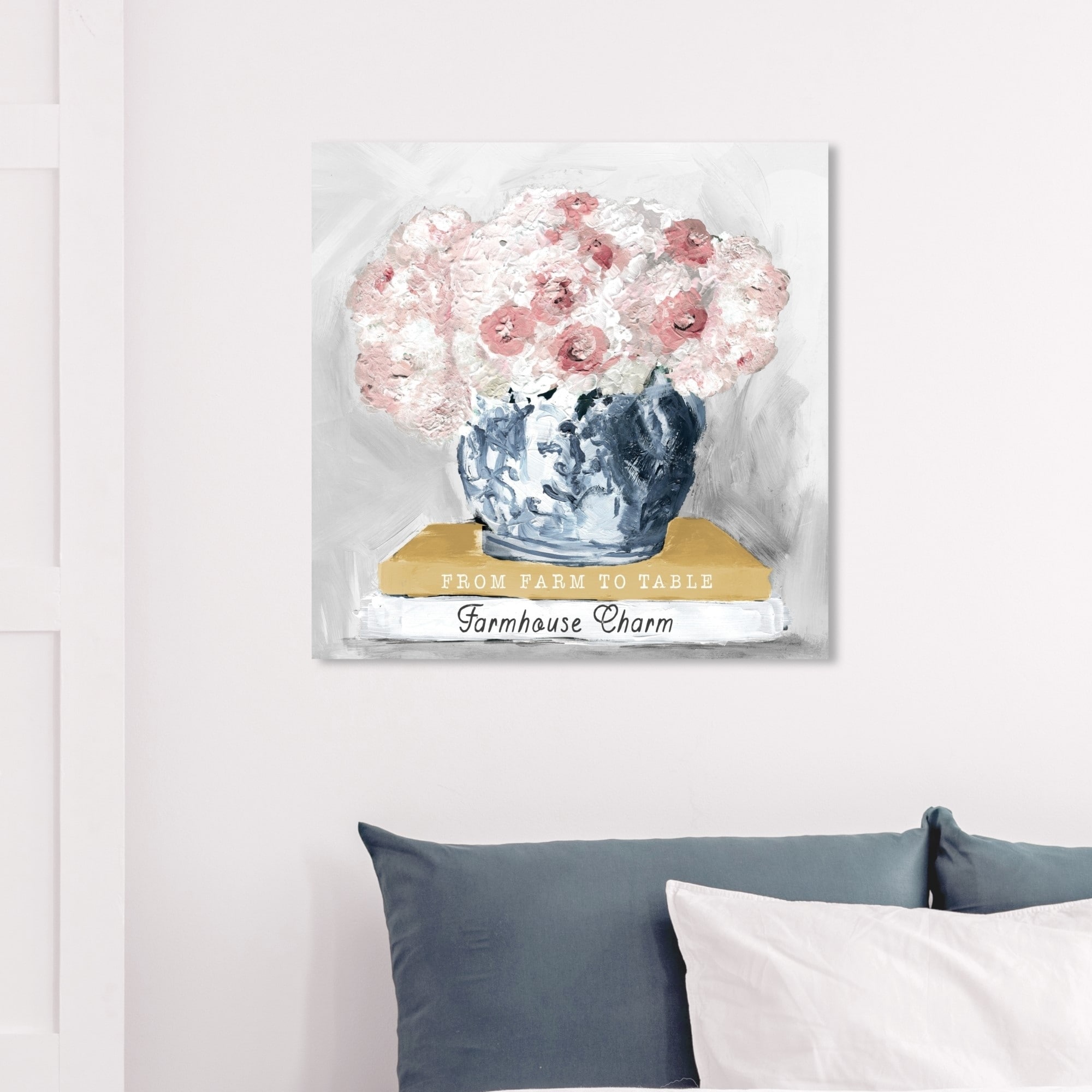 Wynwood Studio 'Farm House Charm Books' Floral and Botanical Wall Art Canvas Print - Pink, White