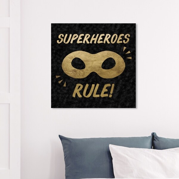Wynwood Studio 'Superheroes Rule Black Velvet' Fantasy and Sci-Fi Wall Art Canvas Print - Gold, Black