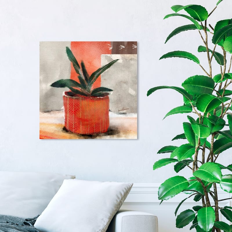Wynwood Studio 'Congo Sunset Succulent' Floral and Botanical Wall Art Canvas Print - Orange, Green - 20 x 20