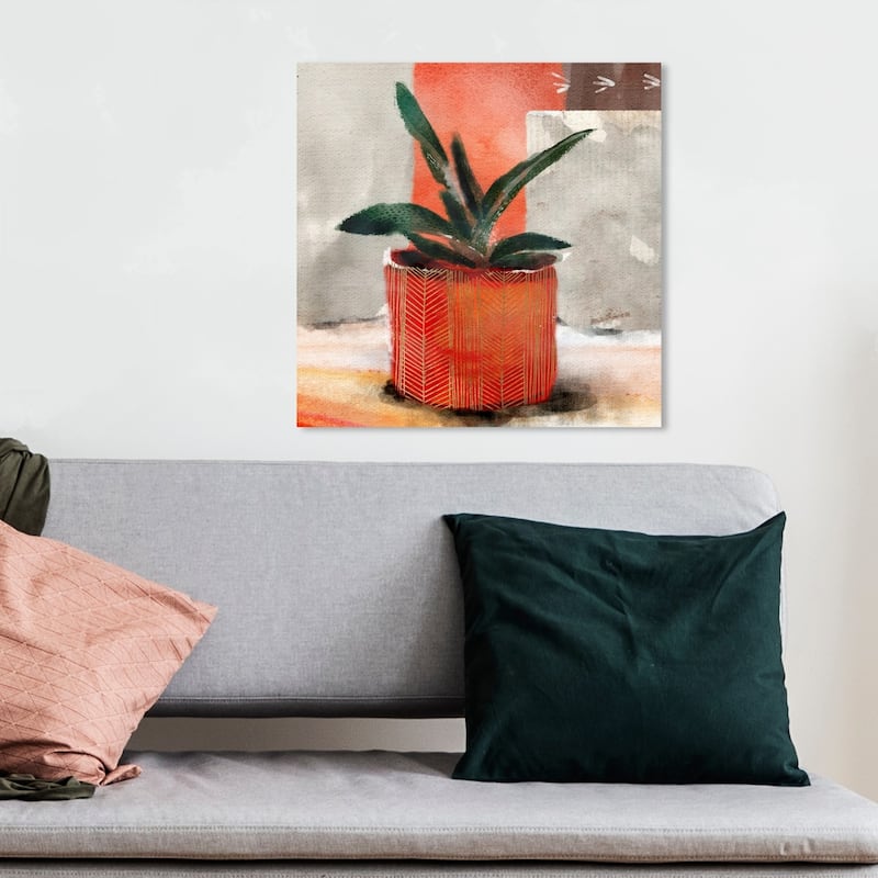 Wynwood Studio 'Congo Sunset Succulent' Floral and Botanical Wall Art Canvas Print - Orange, Green
