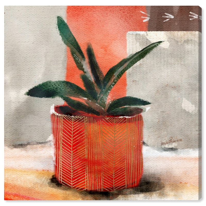 Wynwood Studio 'Congo Sunset Succulent' Floral and Botanical Wall Art Canvas Print - Orange, Green