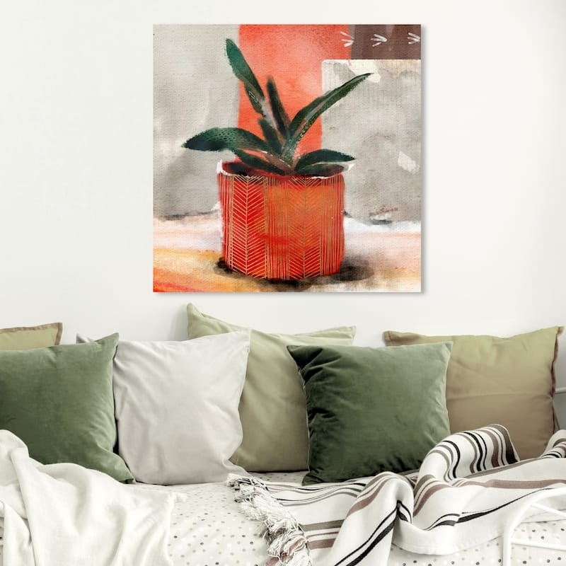 Wynwood Studio 'Congo Sunset Succulent' Floral and Botanical Wall Art Canvas Print - Orange, Green - 30 x 30