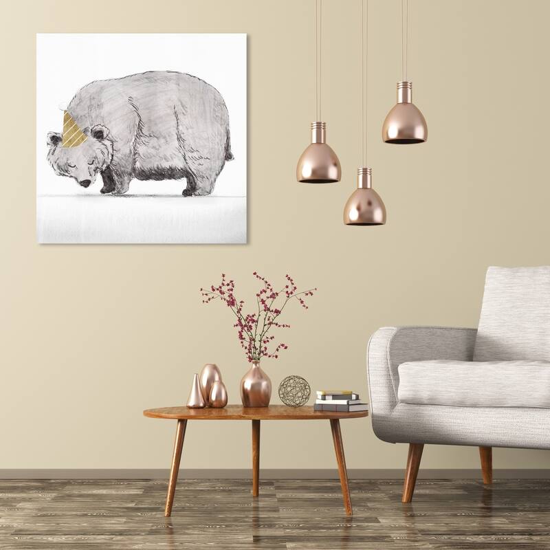 Wynwood Studio 'Party Time Bear' Animals Wall Art Canvas Print - Gray, Gold - 30 x 30