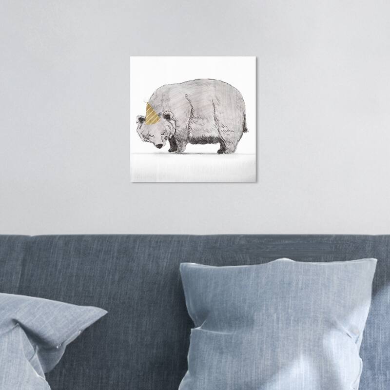 Wynwood Studio 'Party Time Bear' Animals Wall Art Canvas Print - Gray, Gold
