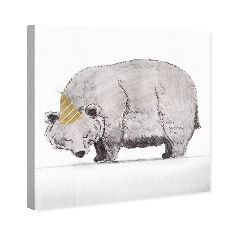 Wynwood Studio 'Party Time Bear' Animals Wall Art Canvas Print - Gray, Gold