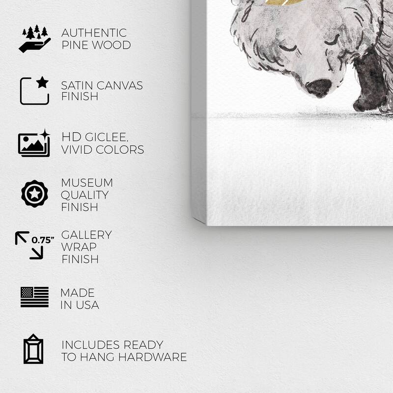 Wynwood Studio 'Party Time Bear' Animals Wall Art Canvas Print - Gray, Gold