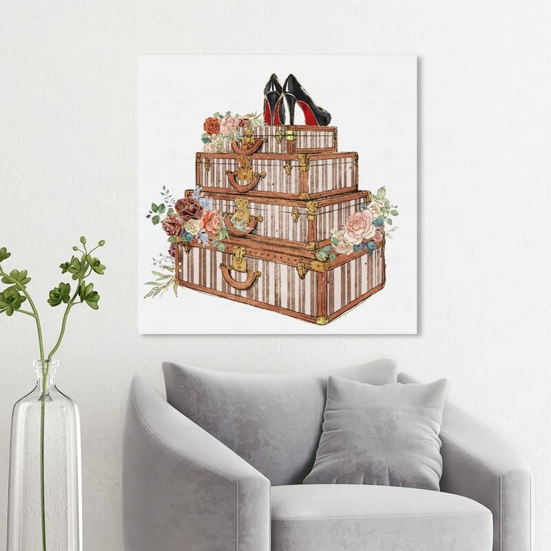 Wynwood Studio 'Travel and Fashion Stack' Fashion and Glam Wall Art Canvas Print - Brown, White - 30 x 30