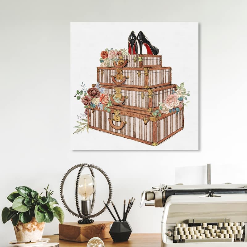 Wynwood Studio 'Travel and Fashion Stack' Fashion and Glam Wall Art Canvas Print - Brown, White