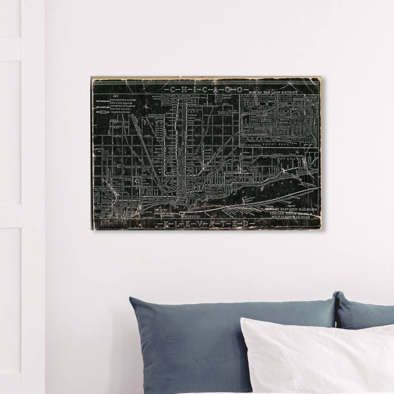 Wynwood Studio 'Chicago Railroad' Maps and Flags Wall Art Canvas Print - Black, Gray