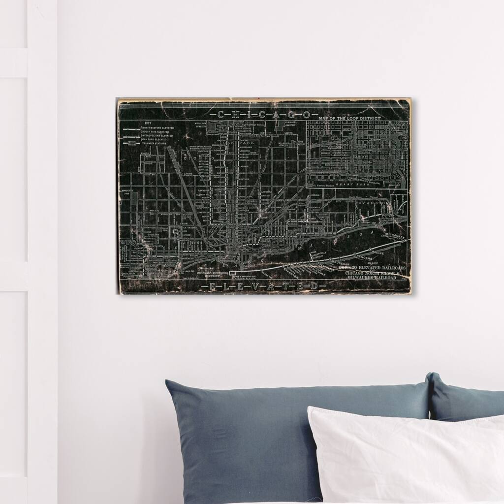 Wynwood Studio 'Chicago Railroad' Maps and Flags Wall Art Canvas Print - Black, Gray