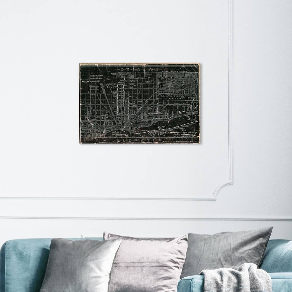 Wynwood Studio 'Chicago Railroad' Maps and Flags Wall Art Canvas Print - Black, Gray