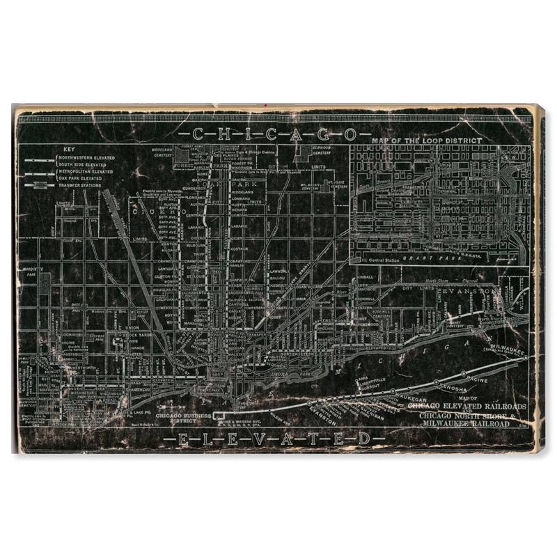 Wynwood Studio 'Chicago Railroad' Maps and Flags Wall Art Canvas Print - Black, Gray