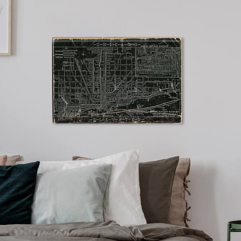 Wynwood Studio 'Chicago Railroad' Maps and Flags Wall Art Canvas Print - Black, Gray - 24 x 16