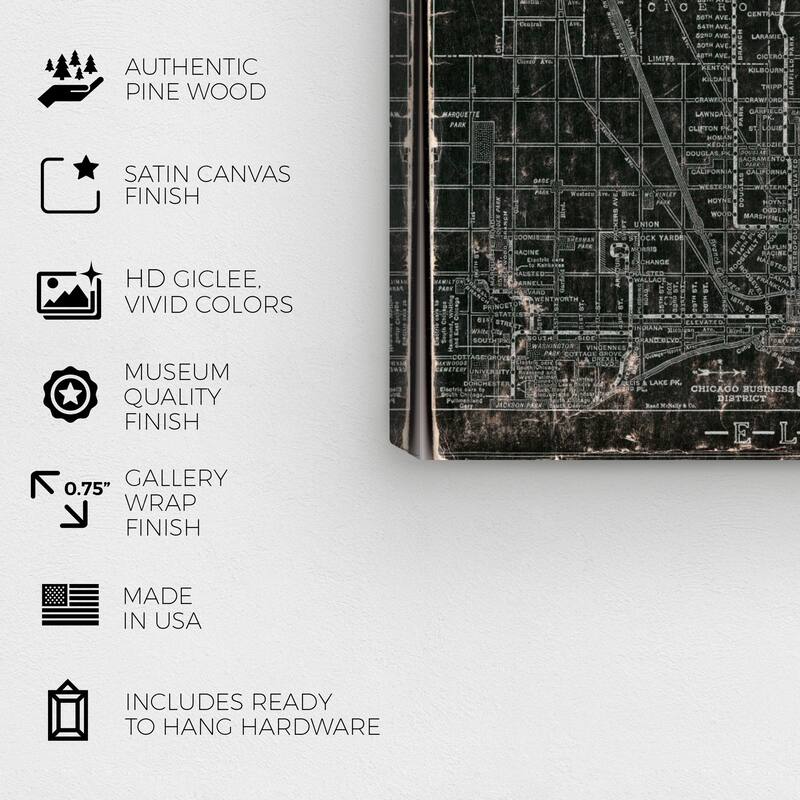 Wynwood Studio 'Chicago Railroad' Maps and Flags Wall Art Canvas Print - Black, Gray